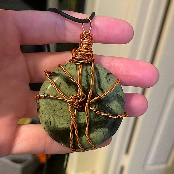 Hand Crafted Jewelry - Wire Wrapped Serpentine Crystal Pendant